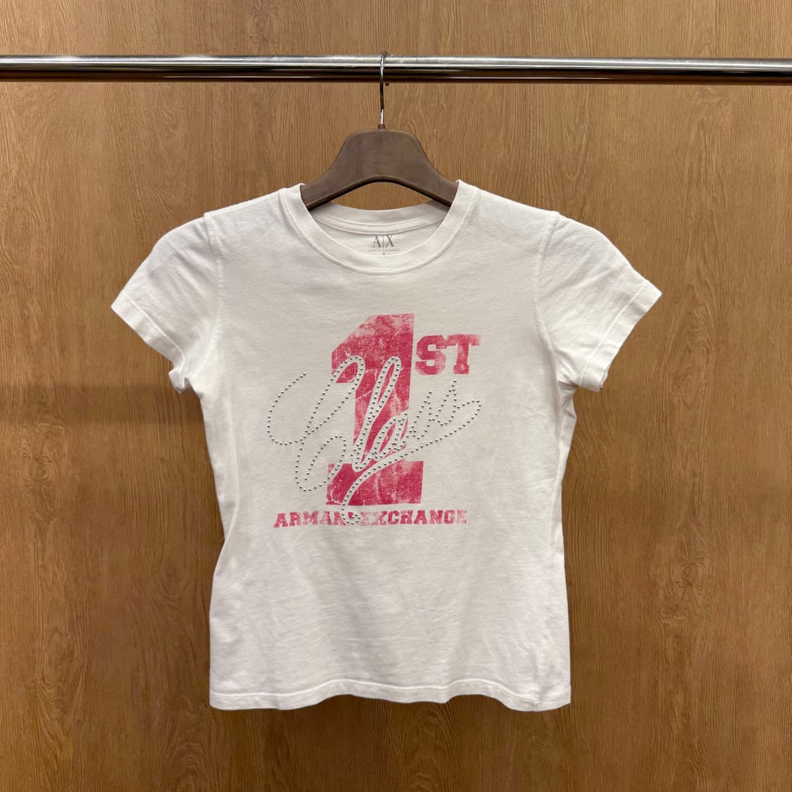 아르마니 익스체인지 로고 프린트 스터드 장식 반팔 티셔츠 그래픽 화이트 상품이미지2