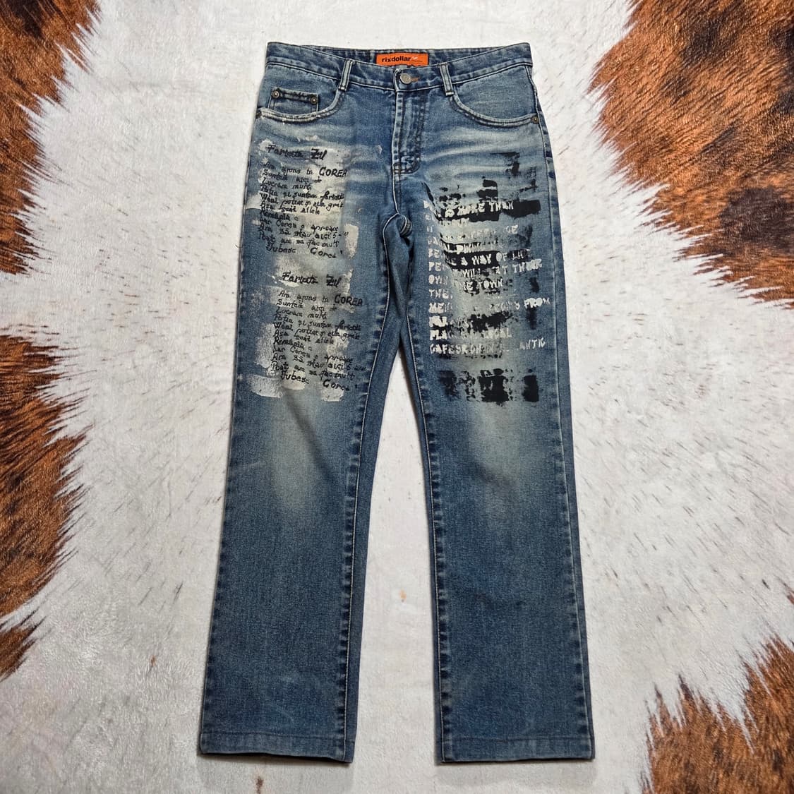 Y2K 펑크 레터링 중청 데님팬츠 상품이미지1