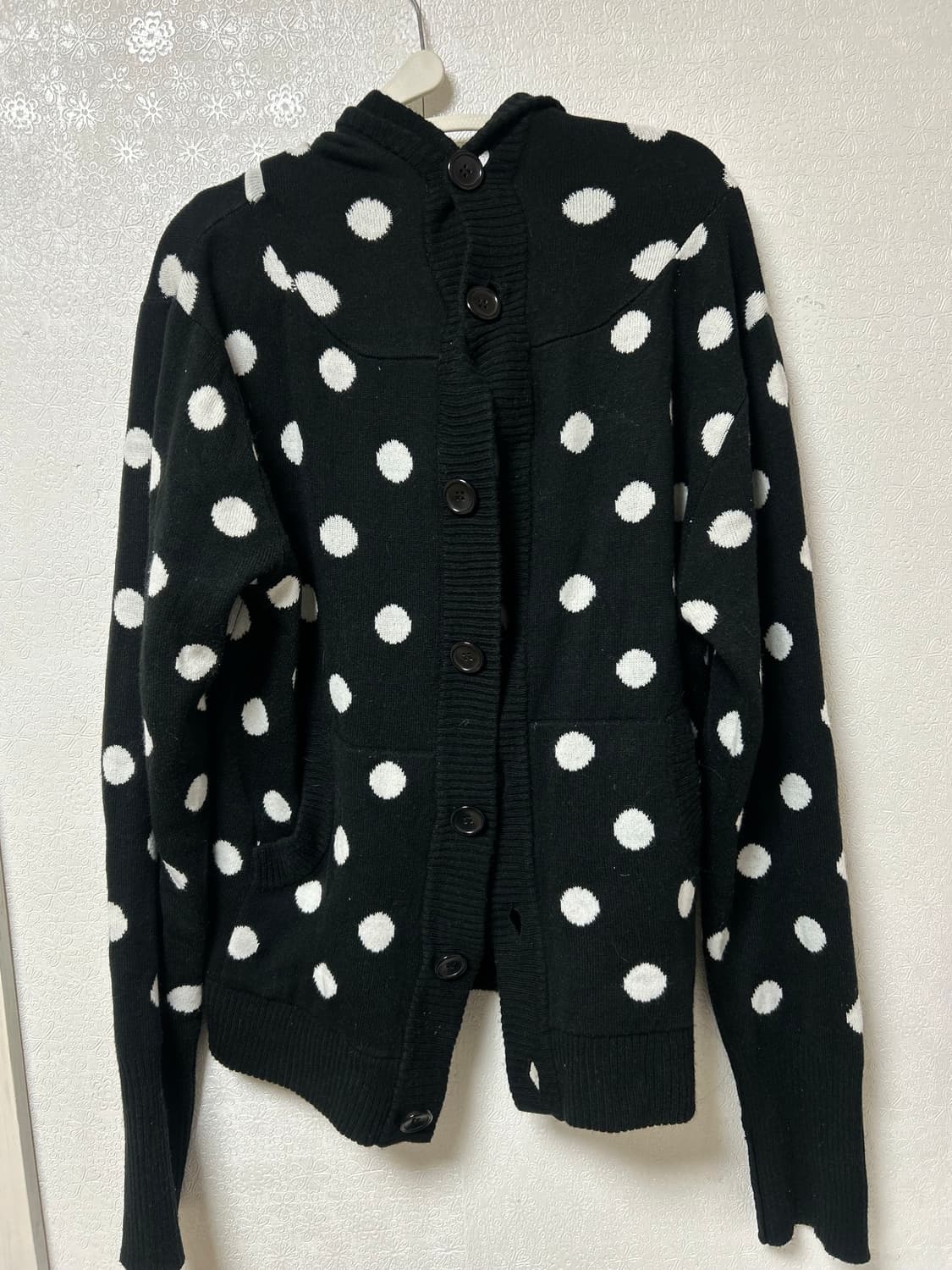 도트 땡땡이 검정 후드 가디건 상품이미지1