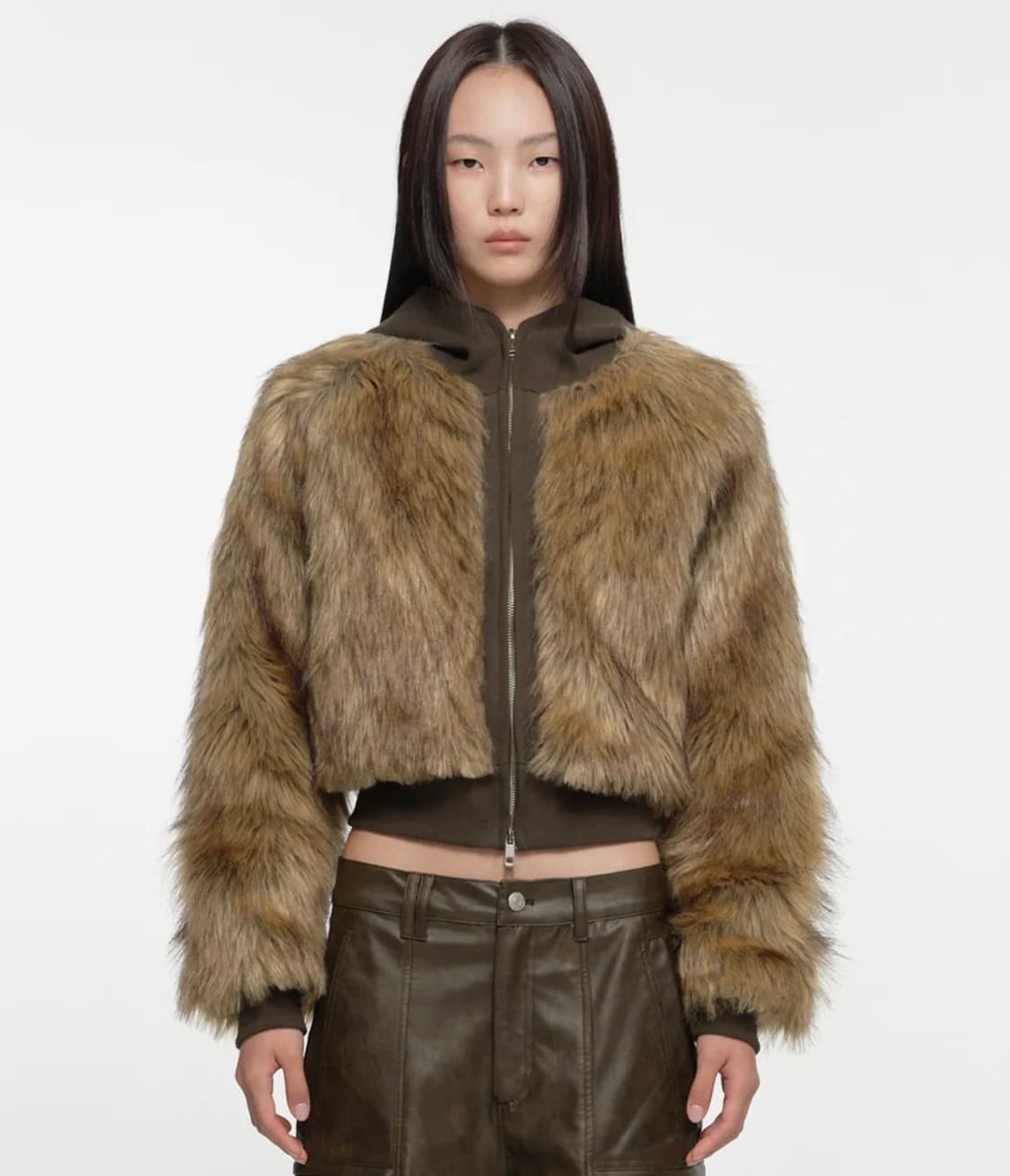 Nache hoodie crop fur jacket khaki brown 상품이미지1
