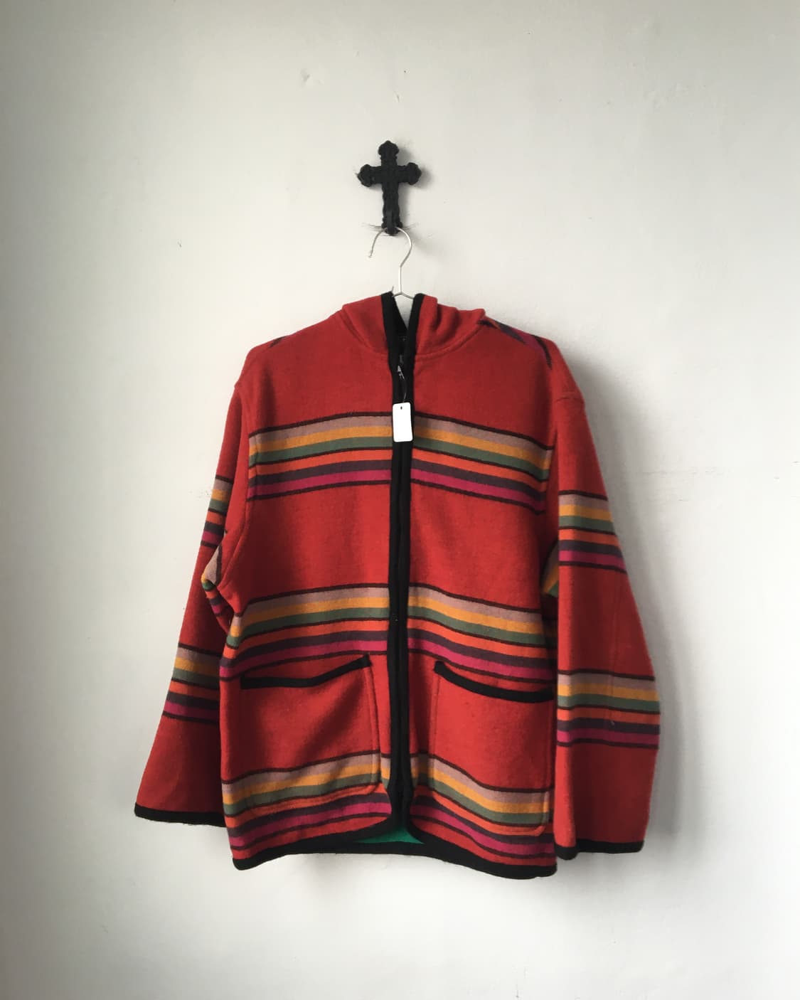 Stripe pattern woolen hood zip up 상품이미지2