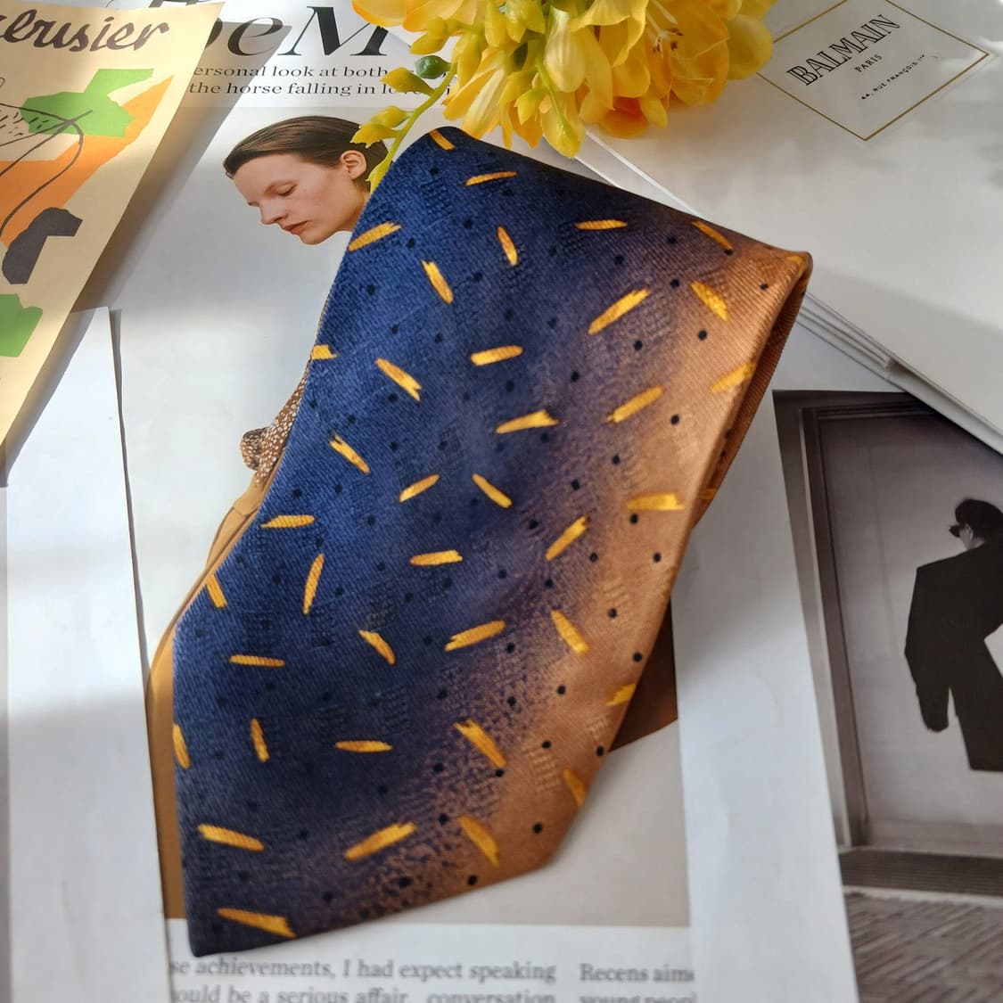 발망 실크 브라운 패턴 넥타이 9.8cm A등급 A19595
 상품이미지4