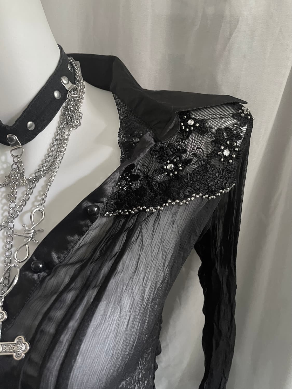 Blouse 시스루 큐빅 블라우스 상품이미지3