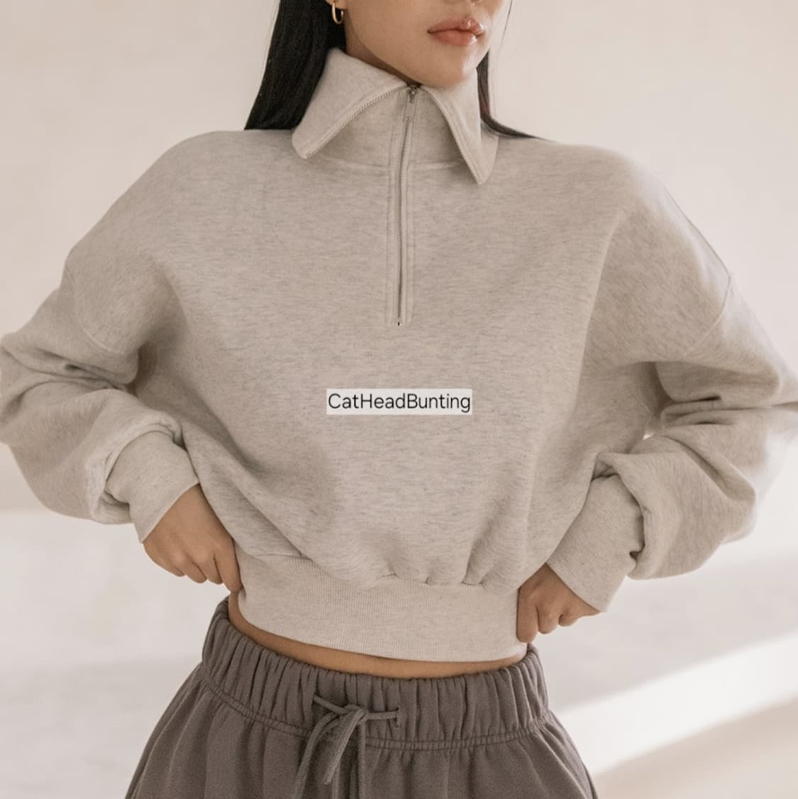 무신사 하프 집업 스웻 셔츠 맨투맨_오트밀 상품이미지2