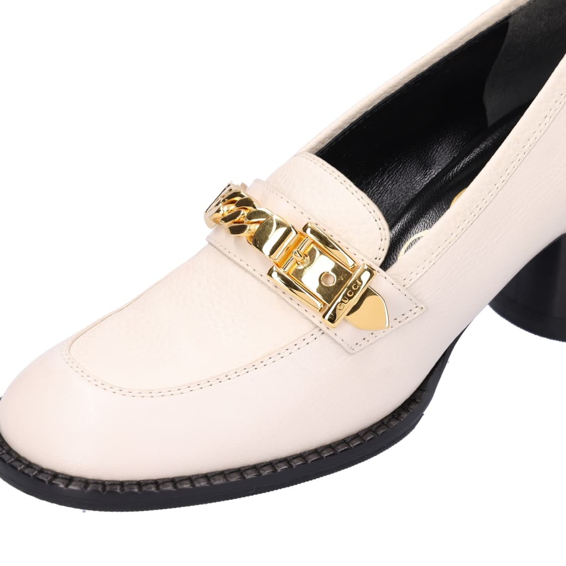 구찌 626594 체인 미드힐 로퍼 레더 아이보리 & 골드 36 상품이미지3