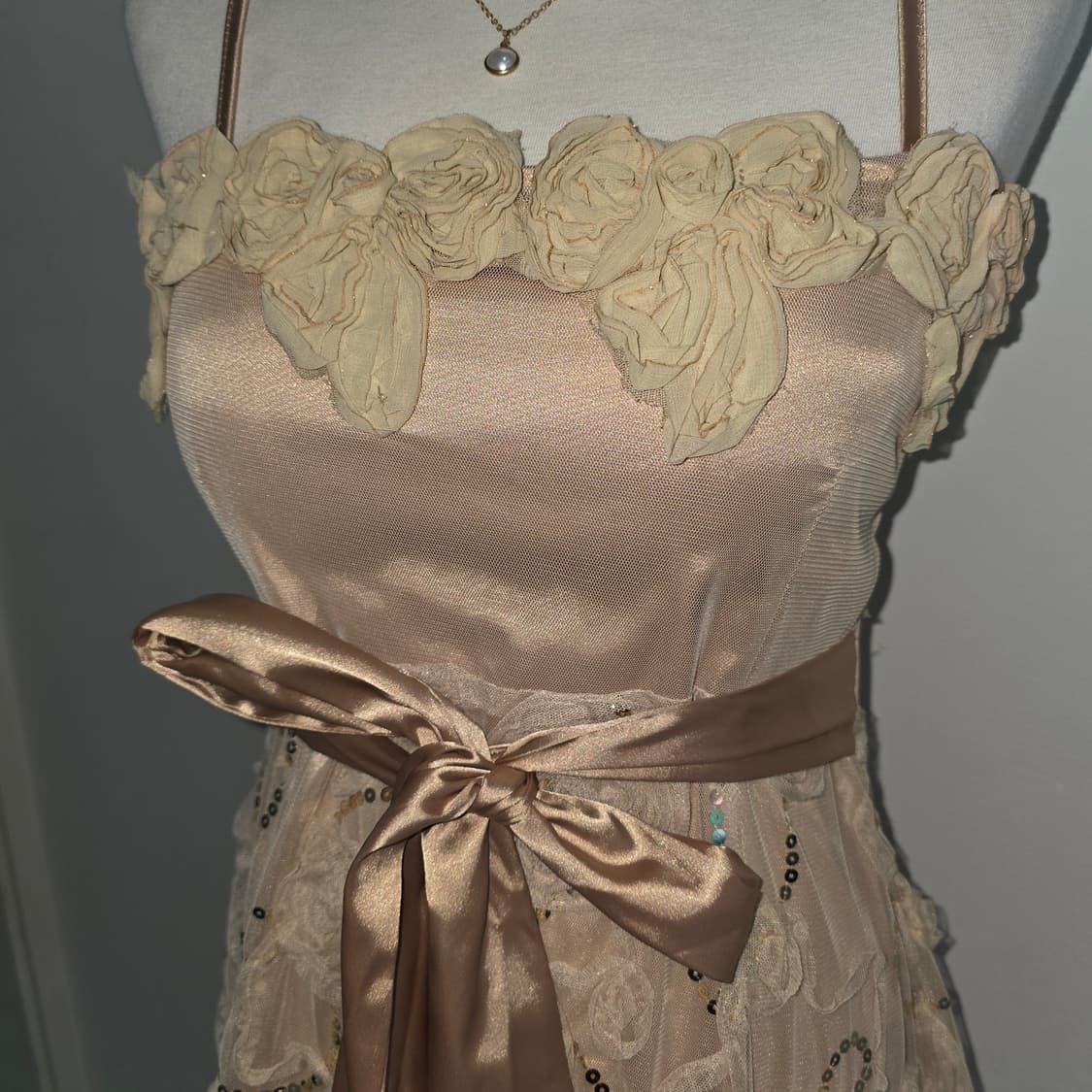 일본빈티지)로맨틱 히메라떼갸루 플로럴 스팽클 망사리본 파티댄스연주회드레스 상품이미지2