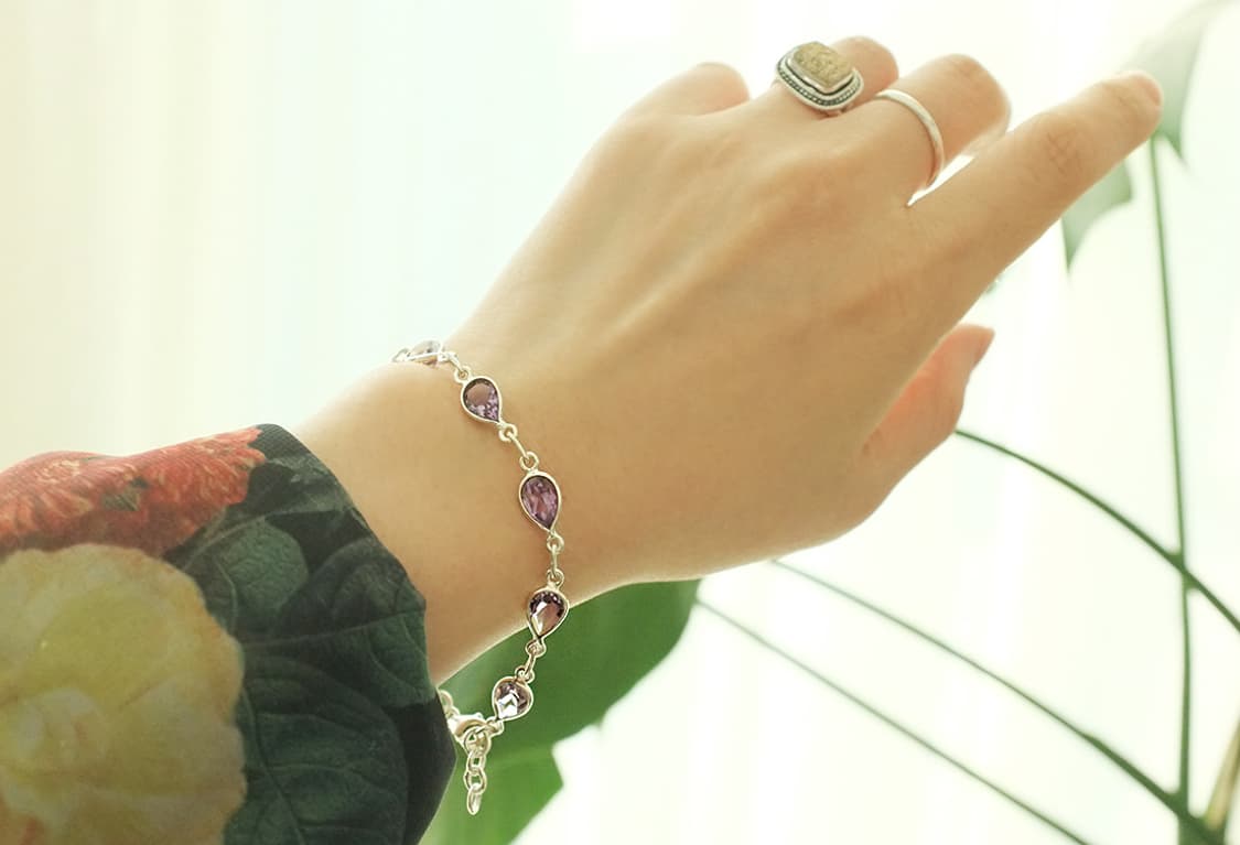 925실버 자수정 원석 데일리 팔찌 상품이미지1