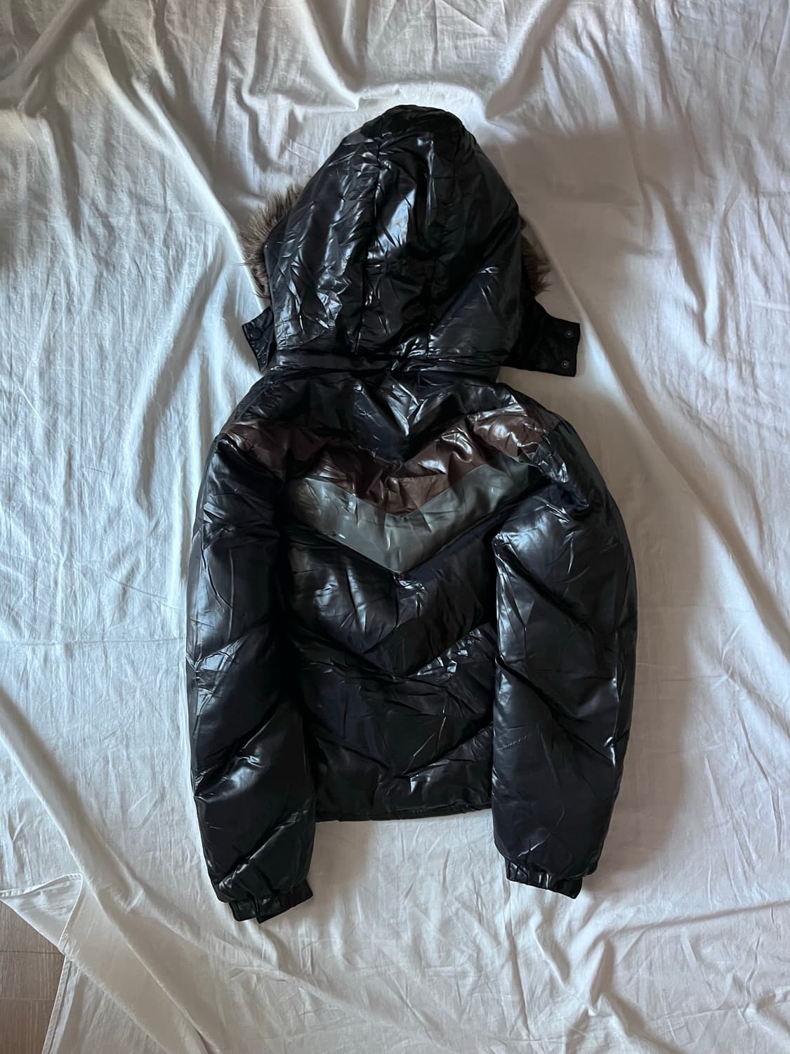 Black Color Block Fur Puffer Jacket 상품이미지5