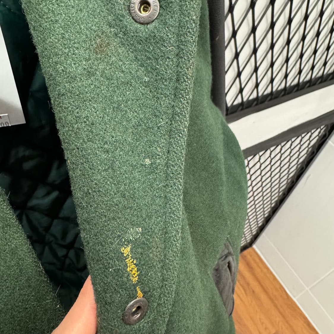 USA VTG 90s 빈티지 레더 바시티 자켓 블랙 카키 배색 상품이미지8