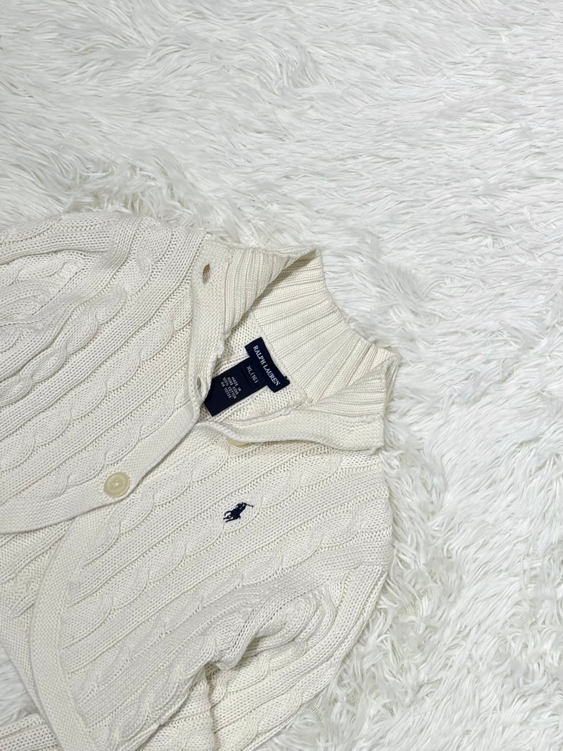 폴로랄프로렌 네이비포니 아이보리 케이블 크롭 가디건 상품이미지5