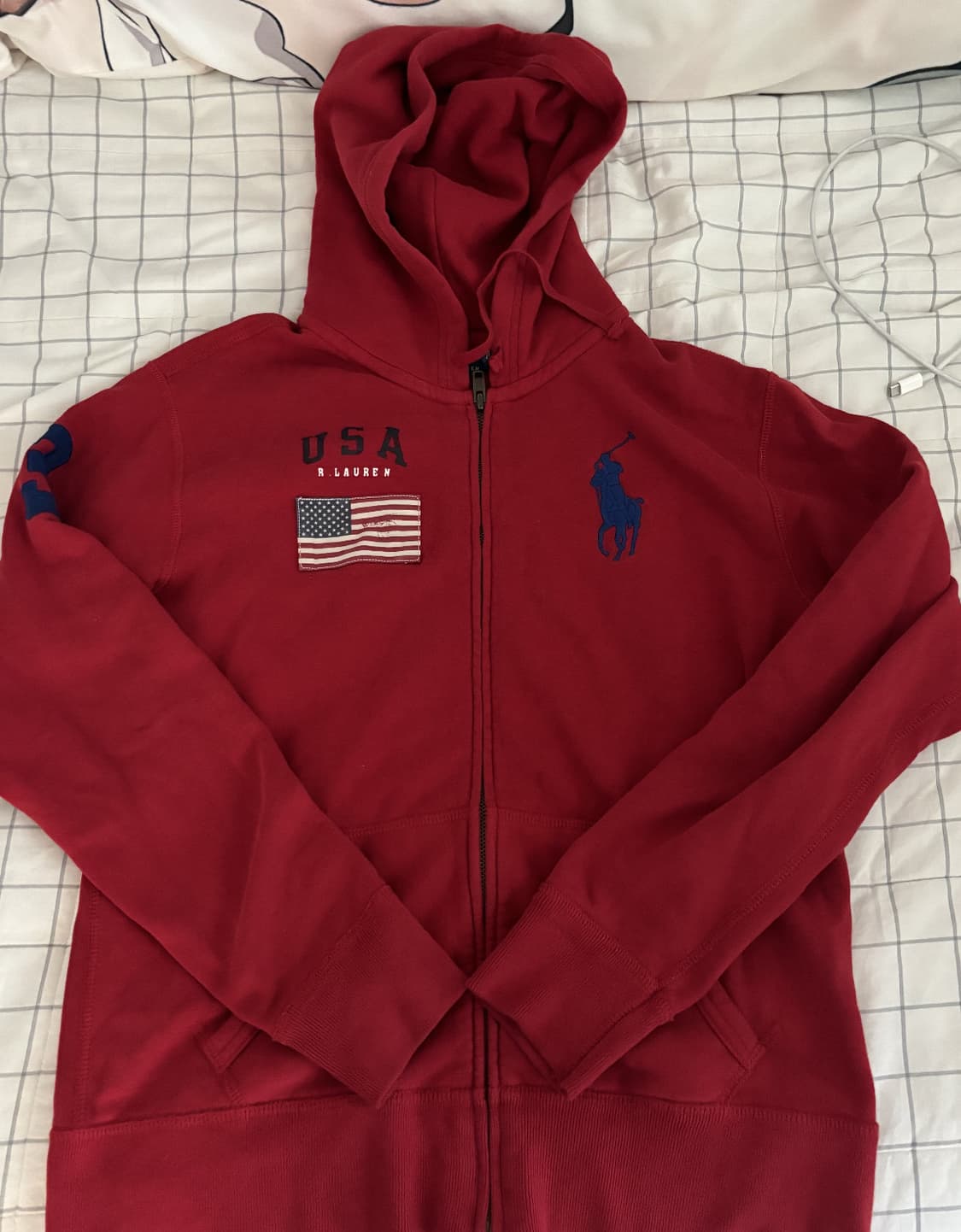 폴로 빅포니 성조기 USA 후드집업 레드 빨강 m 상품이미지1