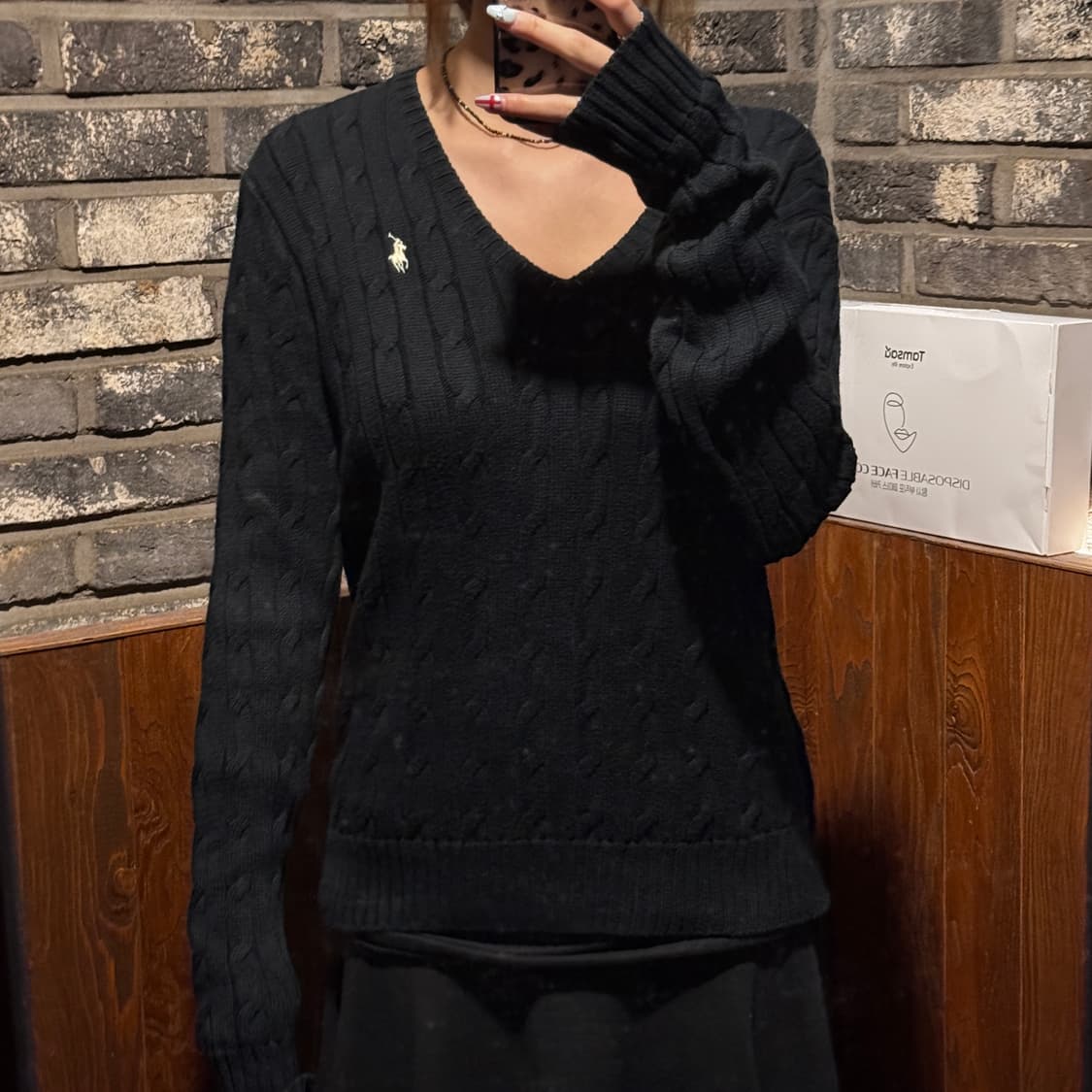 여L) 폴로 랄프로렌 케이블 꽈배기 브이넥 니트 블랙 상품이미지8