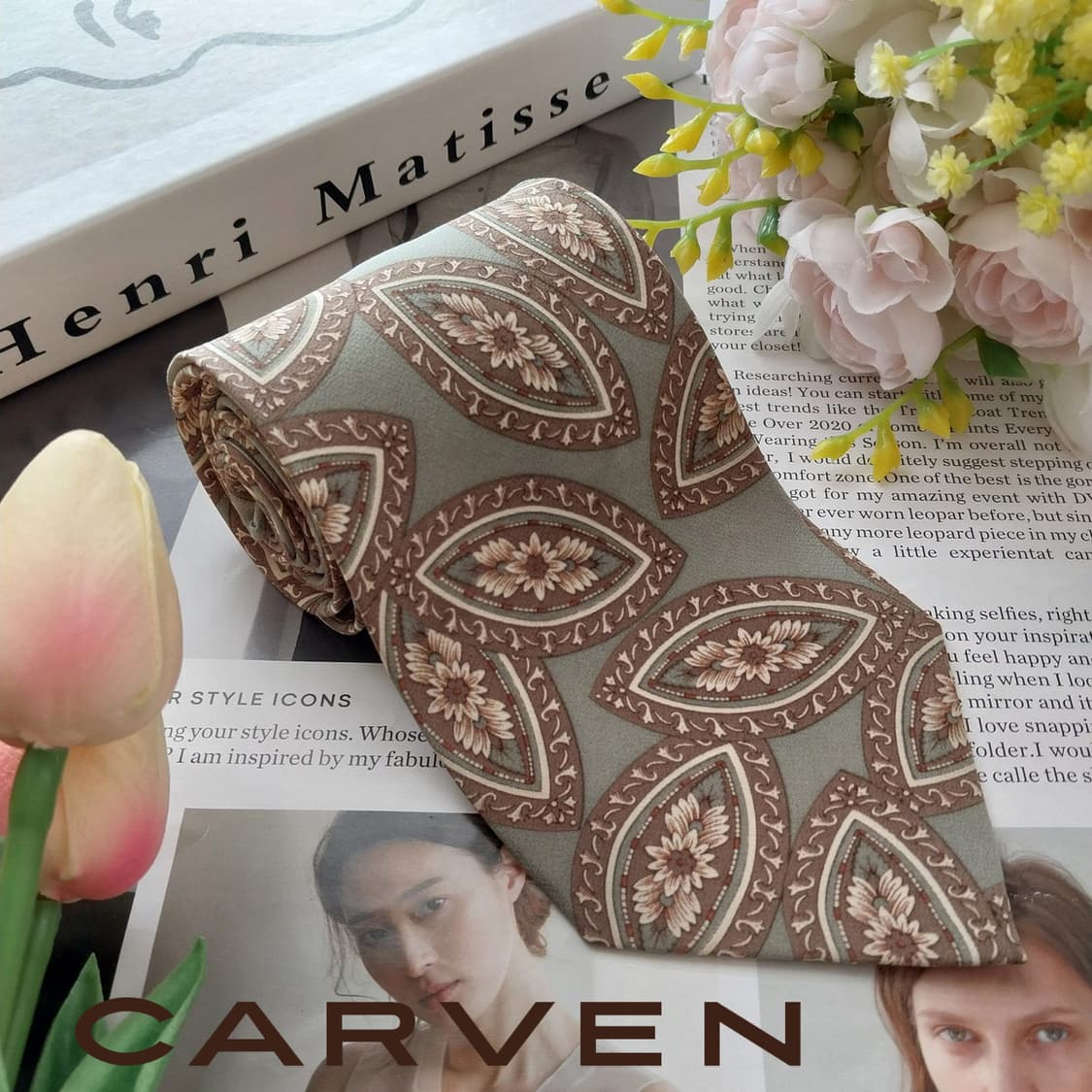 까르뱅 실크 연카키 페이즐리 패턴 넥타이 9.1cm A+등급 K2533
 상품이미지2