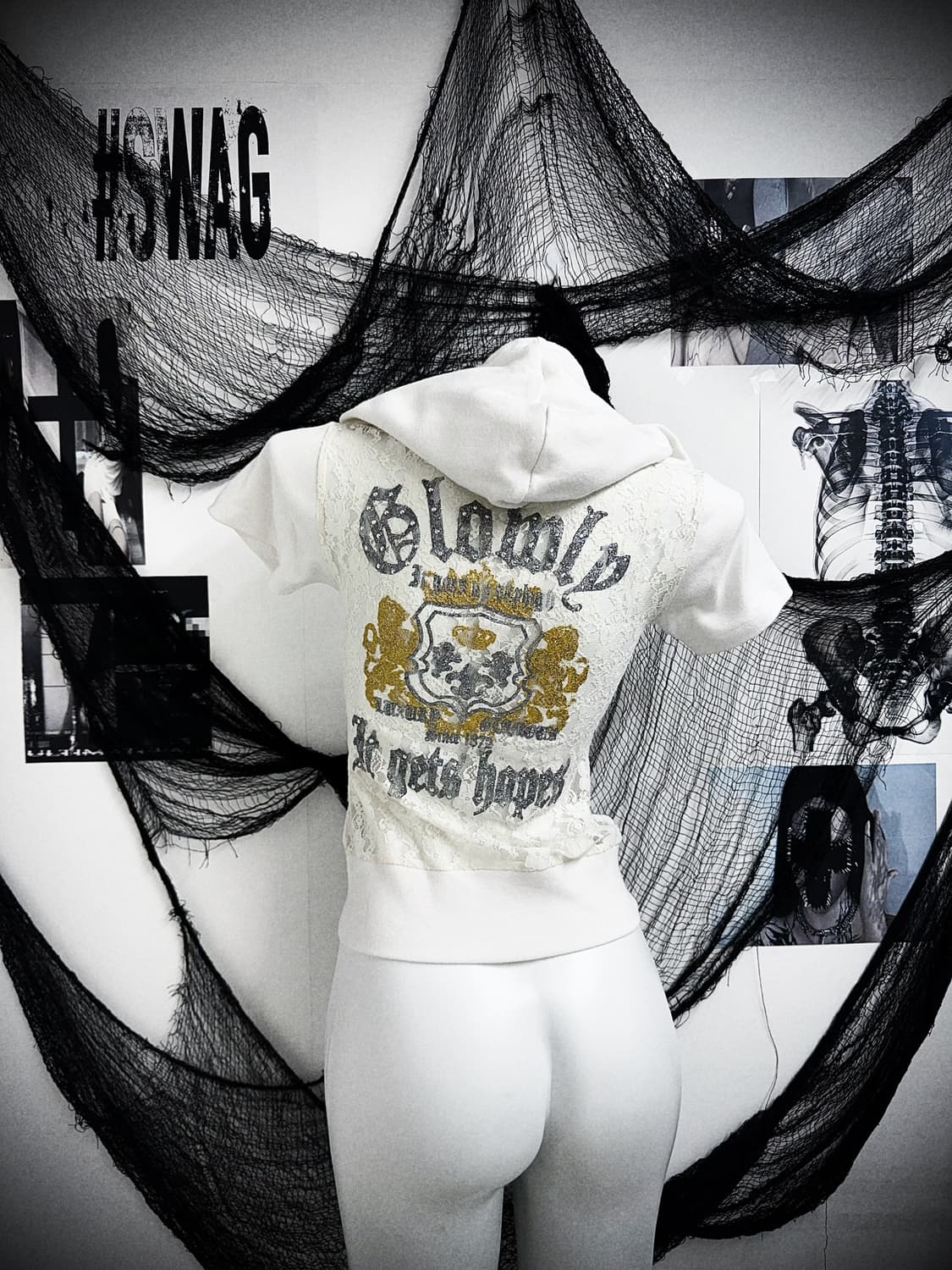 00s lace glitter printing hoodie halfsle 상품이미지1