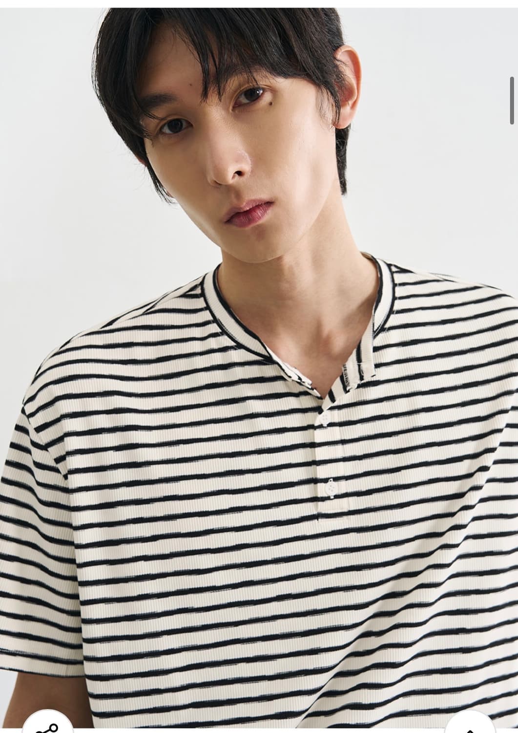 (XL) 드로우핏 러프 스트라이프 헨리넥 티셔츠 [IVORY] 반팔 상품이미지4