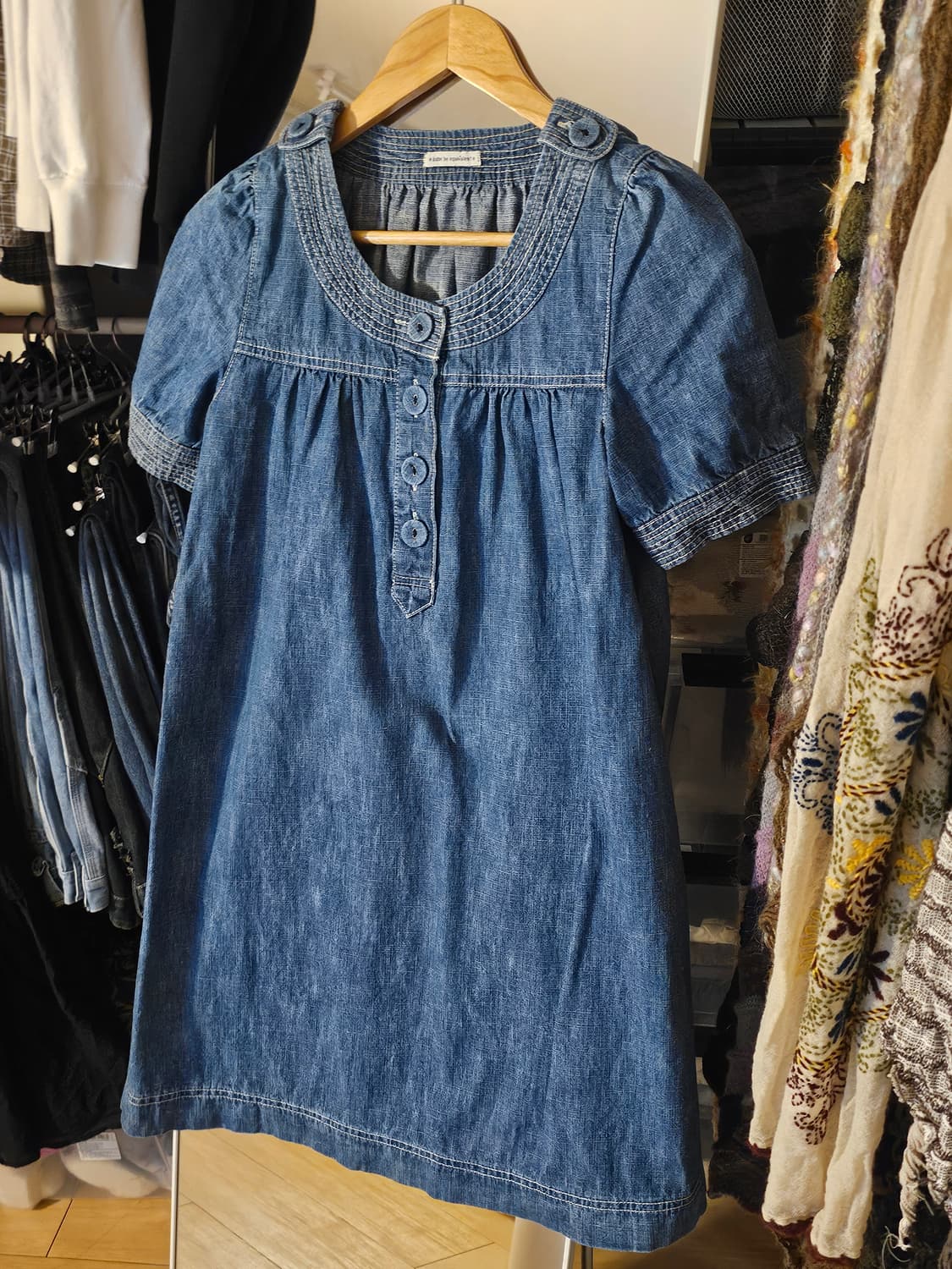 왕단추 데님 모리걸 미디원피스 상품이미지1