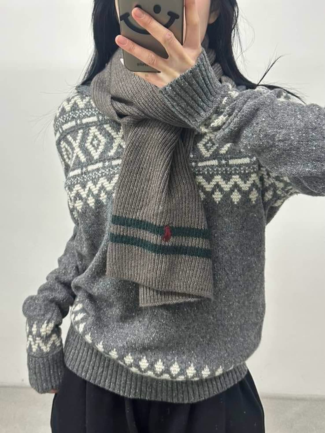 폴로 랄프로렌 버건디포니 그레이 머플러 목도리 상품이미지1