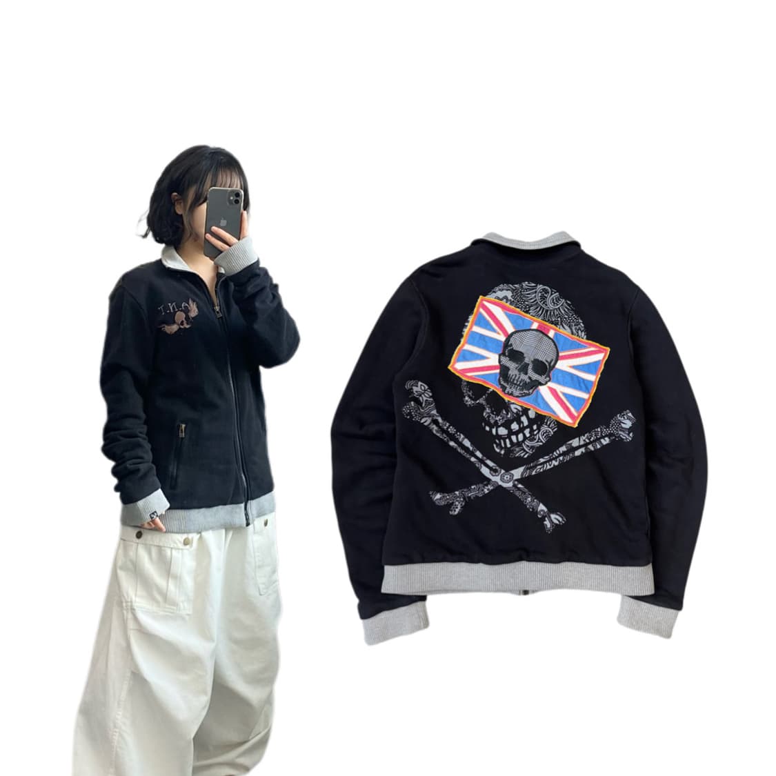 JPN 제팬 스컬 해골 락 펑크 하이넥 트랙탑 코튼 져지 상품이미지1