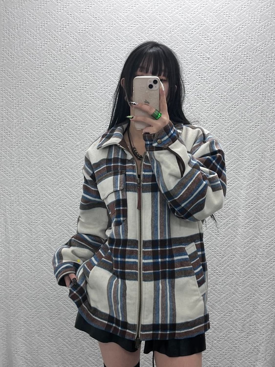 코닥 빈티지 컨트리 체크 울 모직 자켓 L C08560 상품이미지1