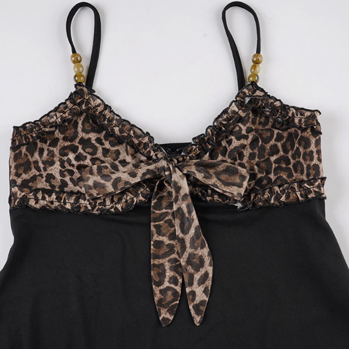 갸루 호피 프릴 캐미솔 슬리브리스 탑 상품이미지2