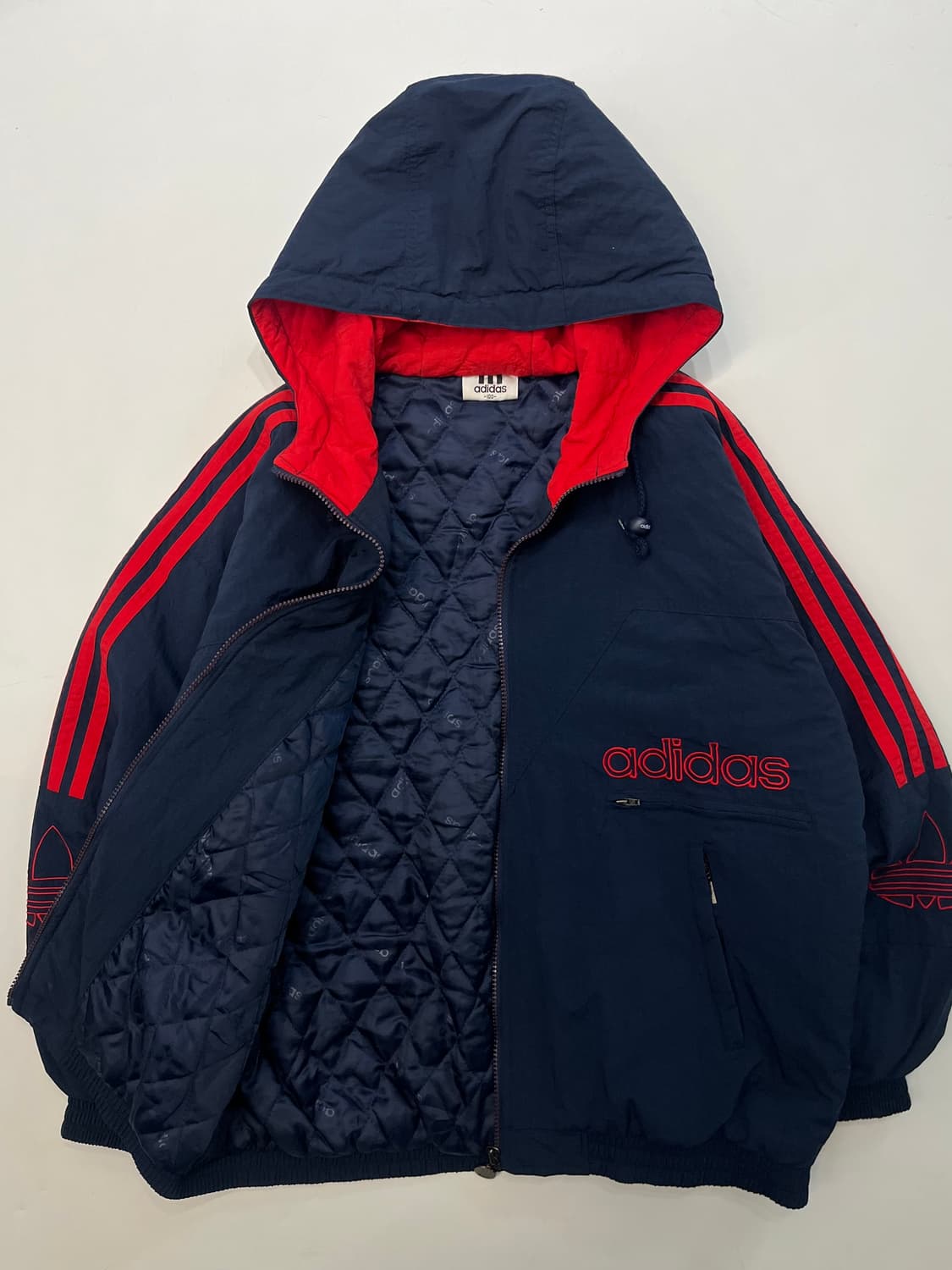 Adidas 올드 아디다스 사이드라인 레드/네이비 배색 후드 점퍼 상품이미지1