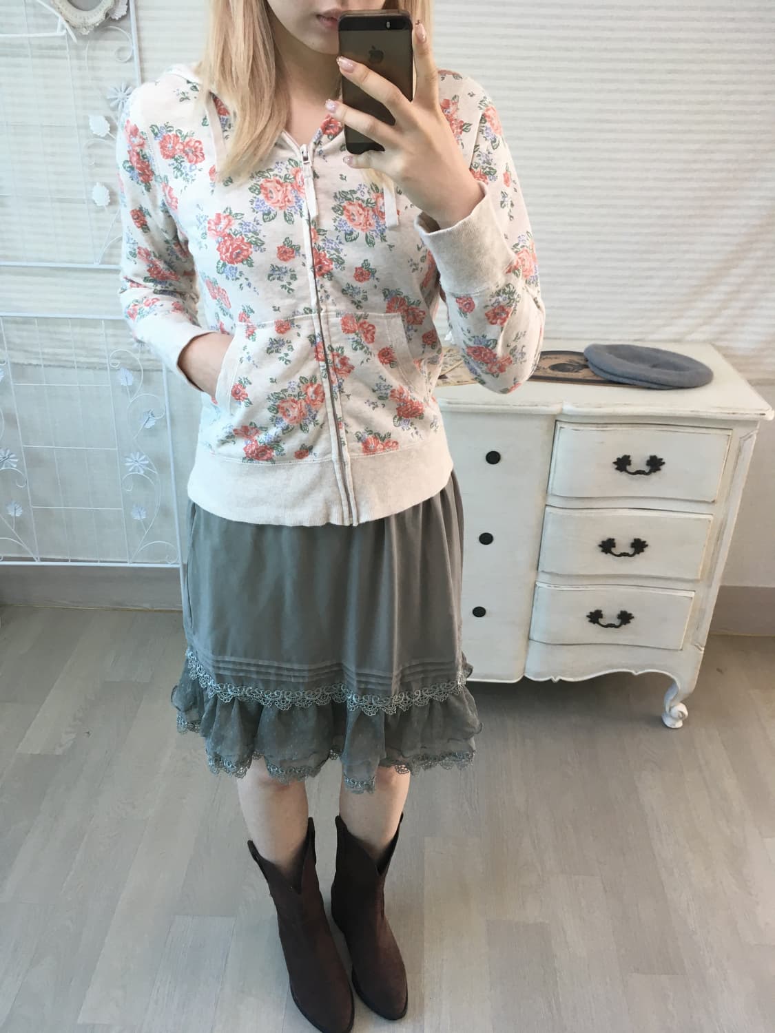 jpn vintage 플로럴 패턴 후드 집업 상품이미지2