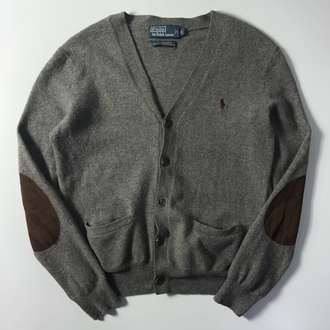 Polo  폴로 랄프로렌 90,s 자수 메리노울 엘보패치 니트 가디건 상품이미지1