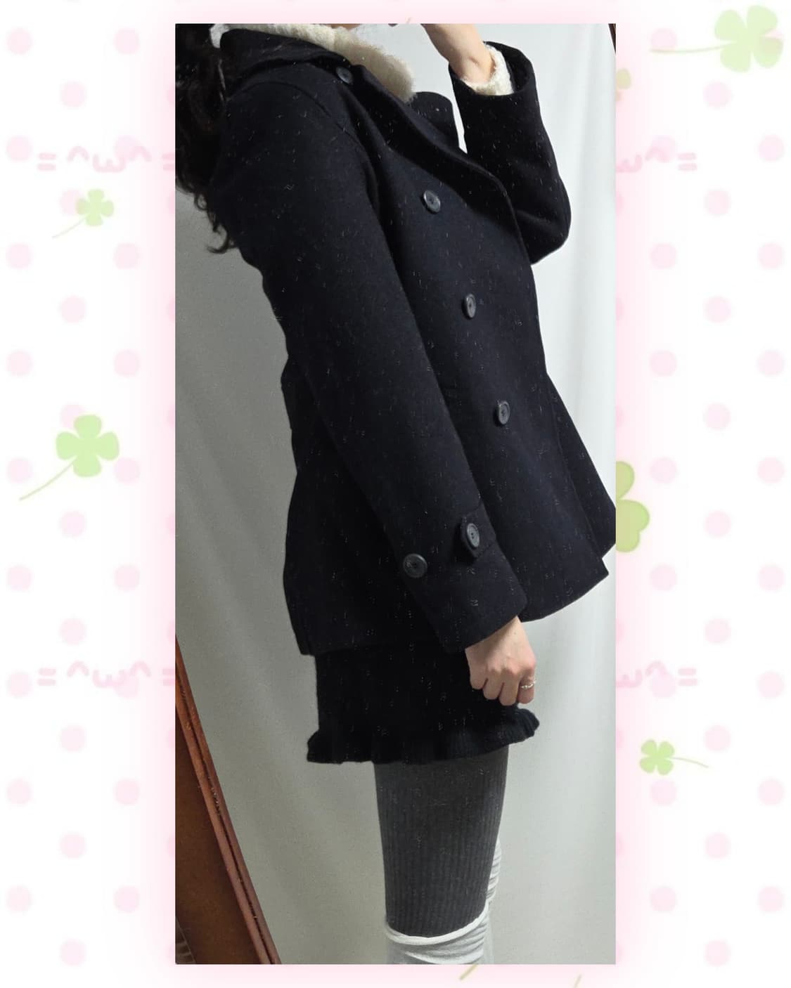 HUSHUSH 블랙 울혼방 코트 상품이미지4