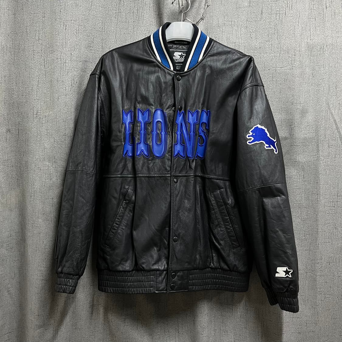 90s 빈티지 스타터 디트로이트 삼성 라이언즈 소가죽 바시티 자켓 상품이미지1