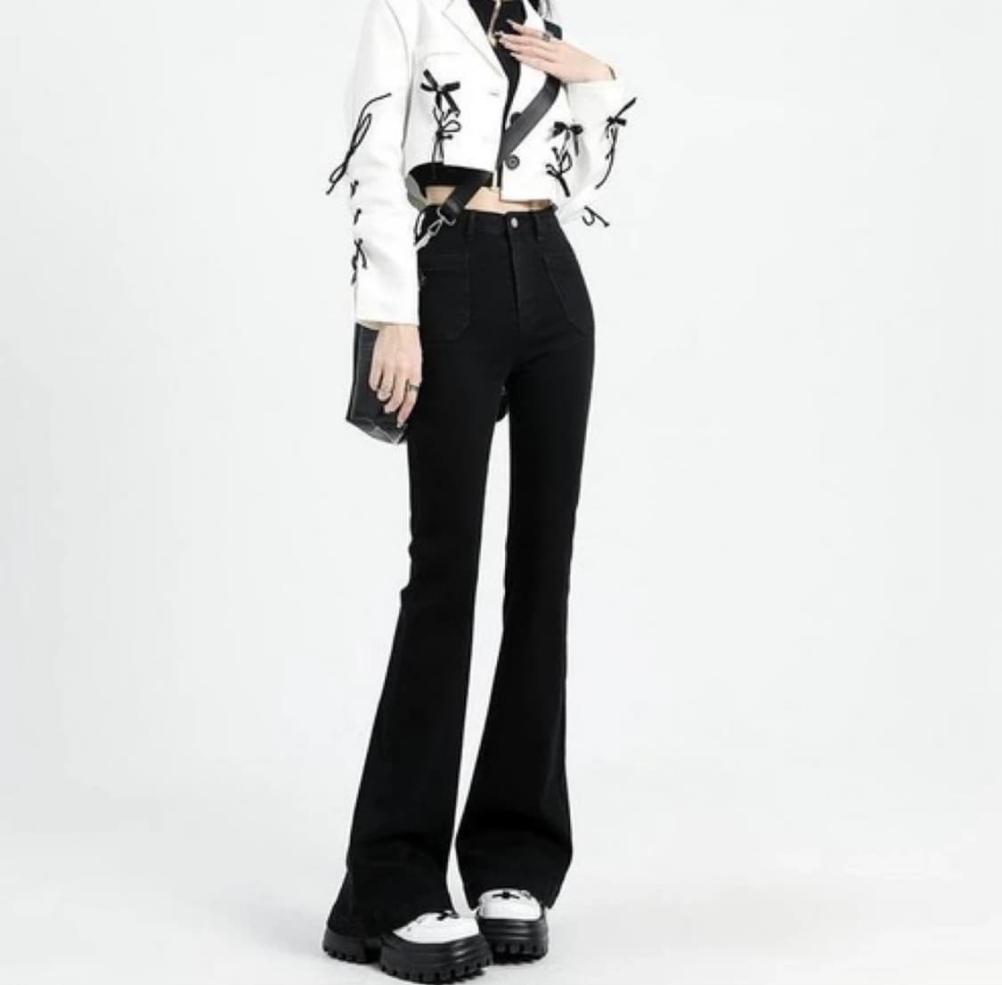 유사제품 ) 단추버튼 롱 데님 블랙 부츠컷 팬츠 바지 지그재그브랜디쉬인 상품이미지1