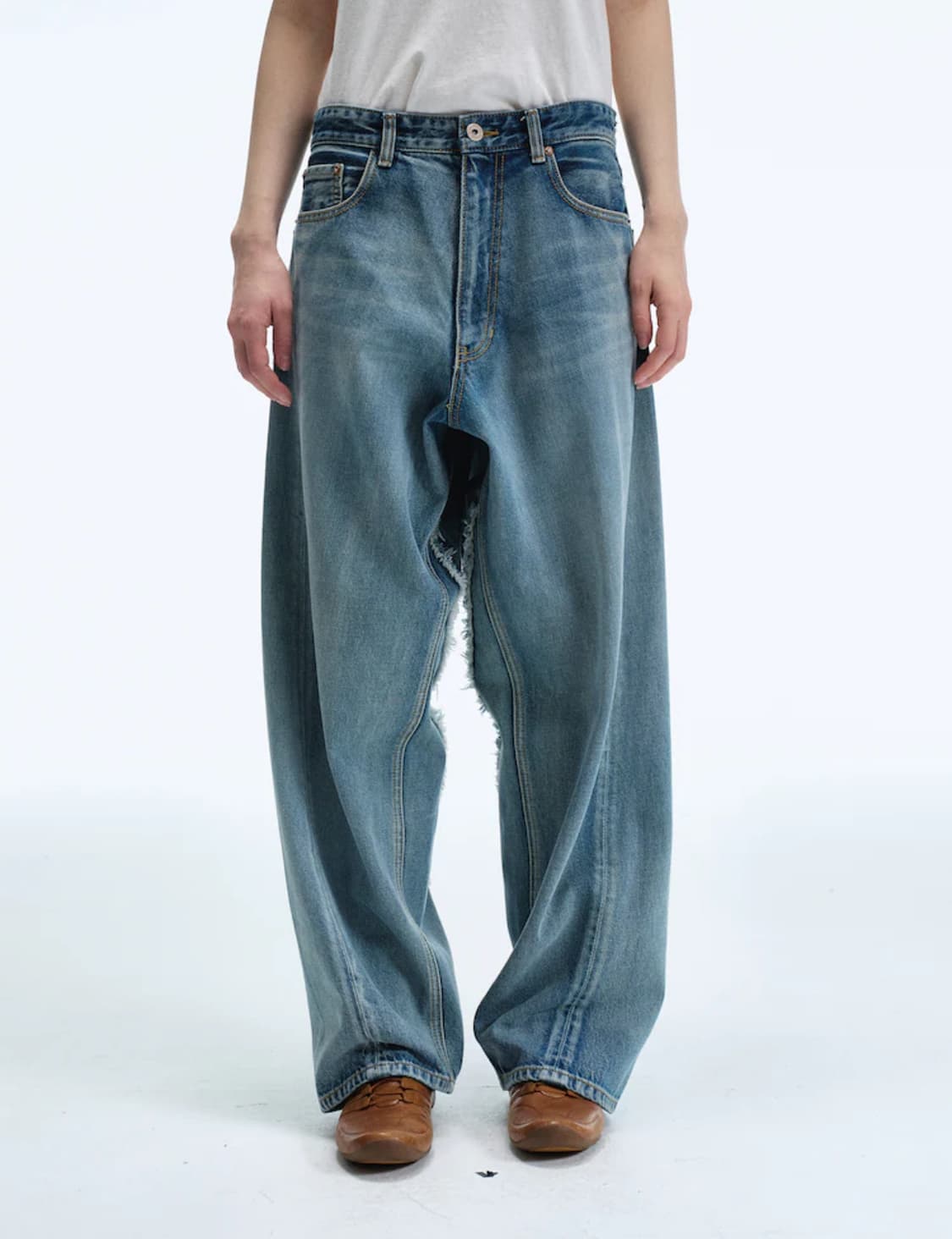스티치 컴스 블루 Reworked Wide Fit Denim Pants 상품이미지2