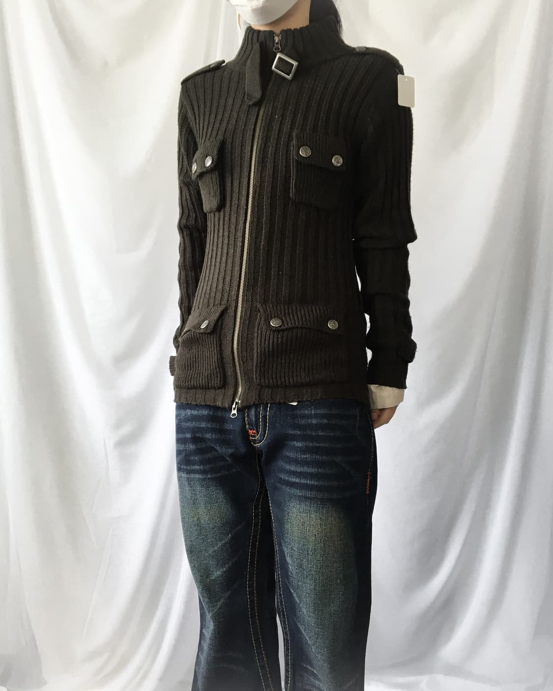 High neck ribbed knit zip up 상품이미지7