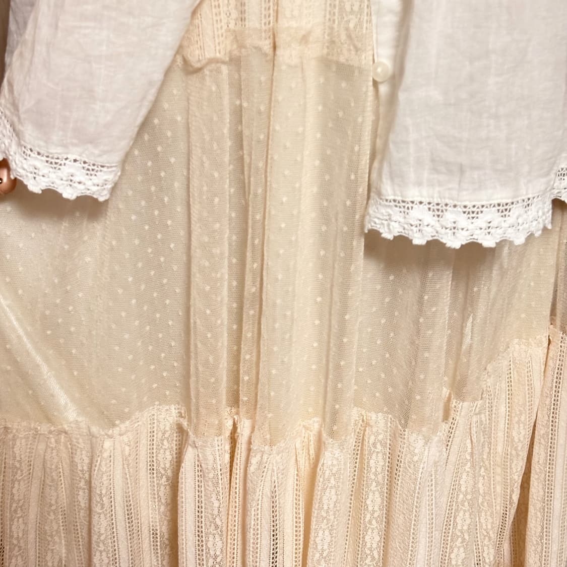 (이체시에눌) 일본 히메 모리걸 공주풍 도트 앤 레이어드 화이트 코디세트 상품이미지2