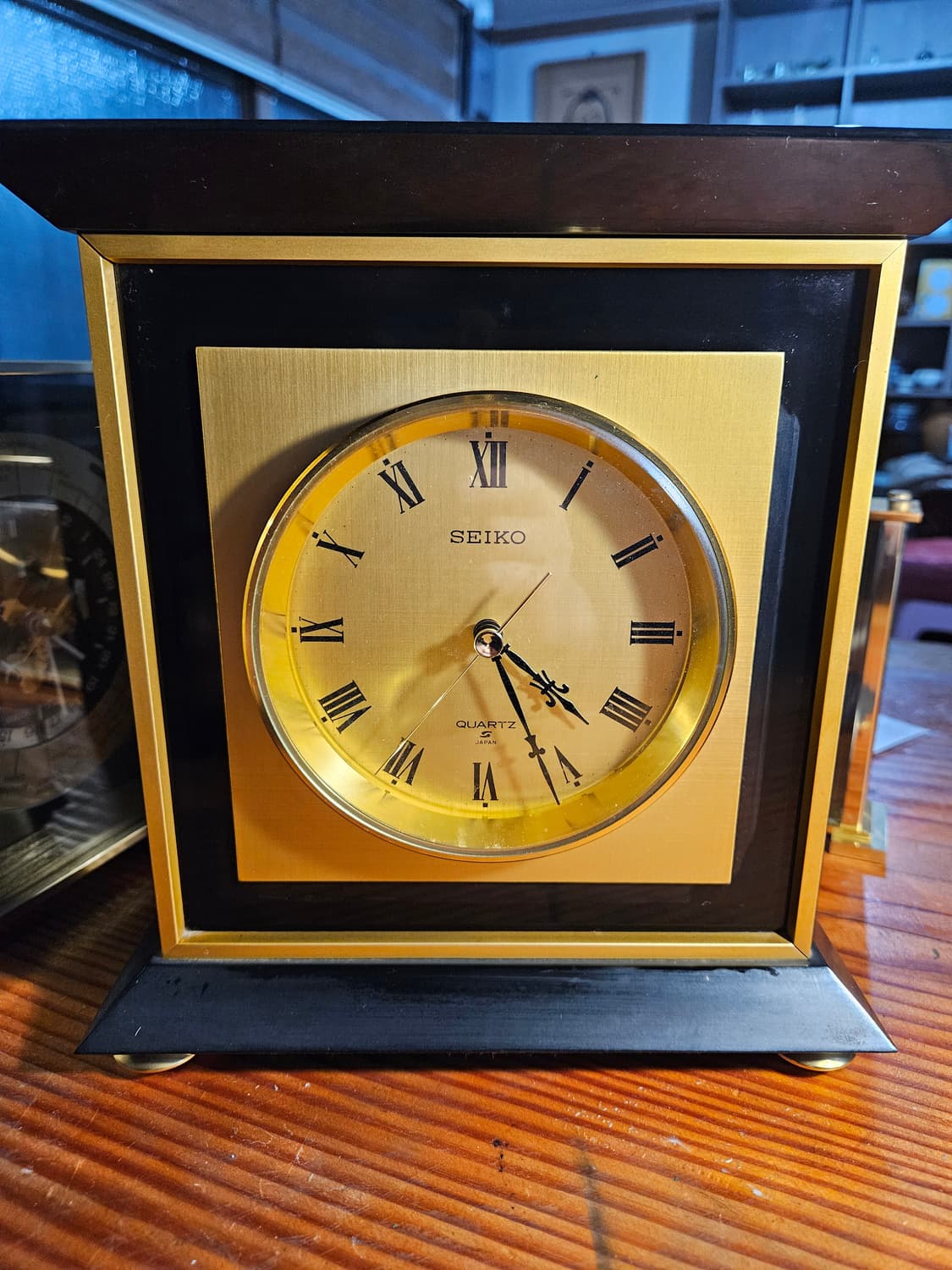 세이코 고급 흑단, 황동 정밀쿼츠 빈티지 탁상시계 상품이미지1