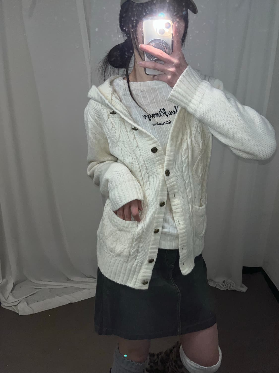 아이보리 후드 니트 가디건 상품이미지3