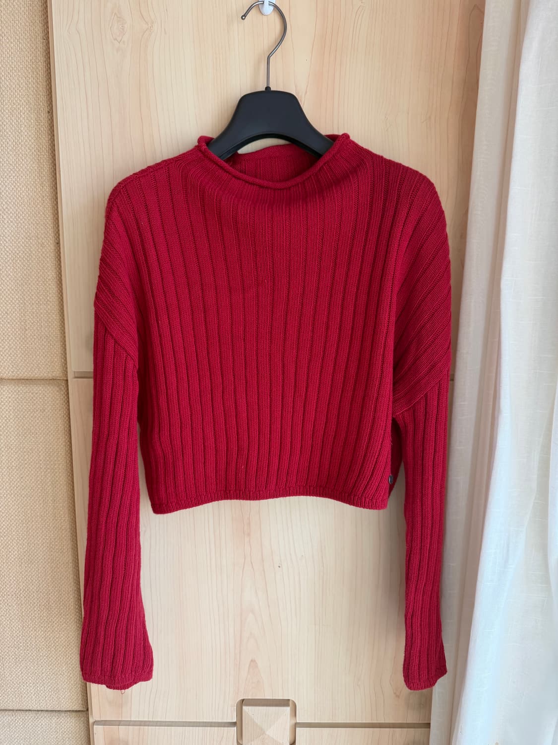 부디무드라 레드 면 니트 상의 M 상품이미지1