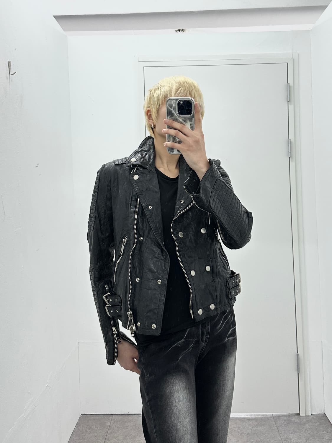 Sheepskin belted stud 2way leather jacke 상품이미지2