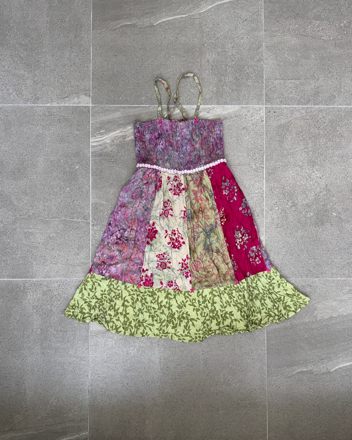 Pink green floral patchwork ops 상품이미지1