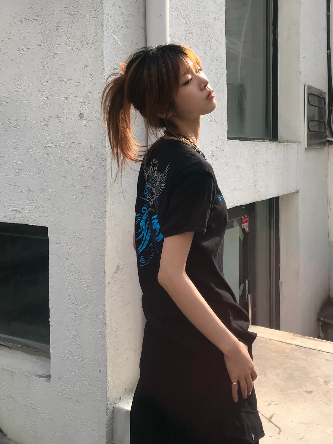 (상의 세트) 할리데이비슨 블루 날개 반팔 티셔츠 + 블루 레이스 나시 상품이미지1