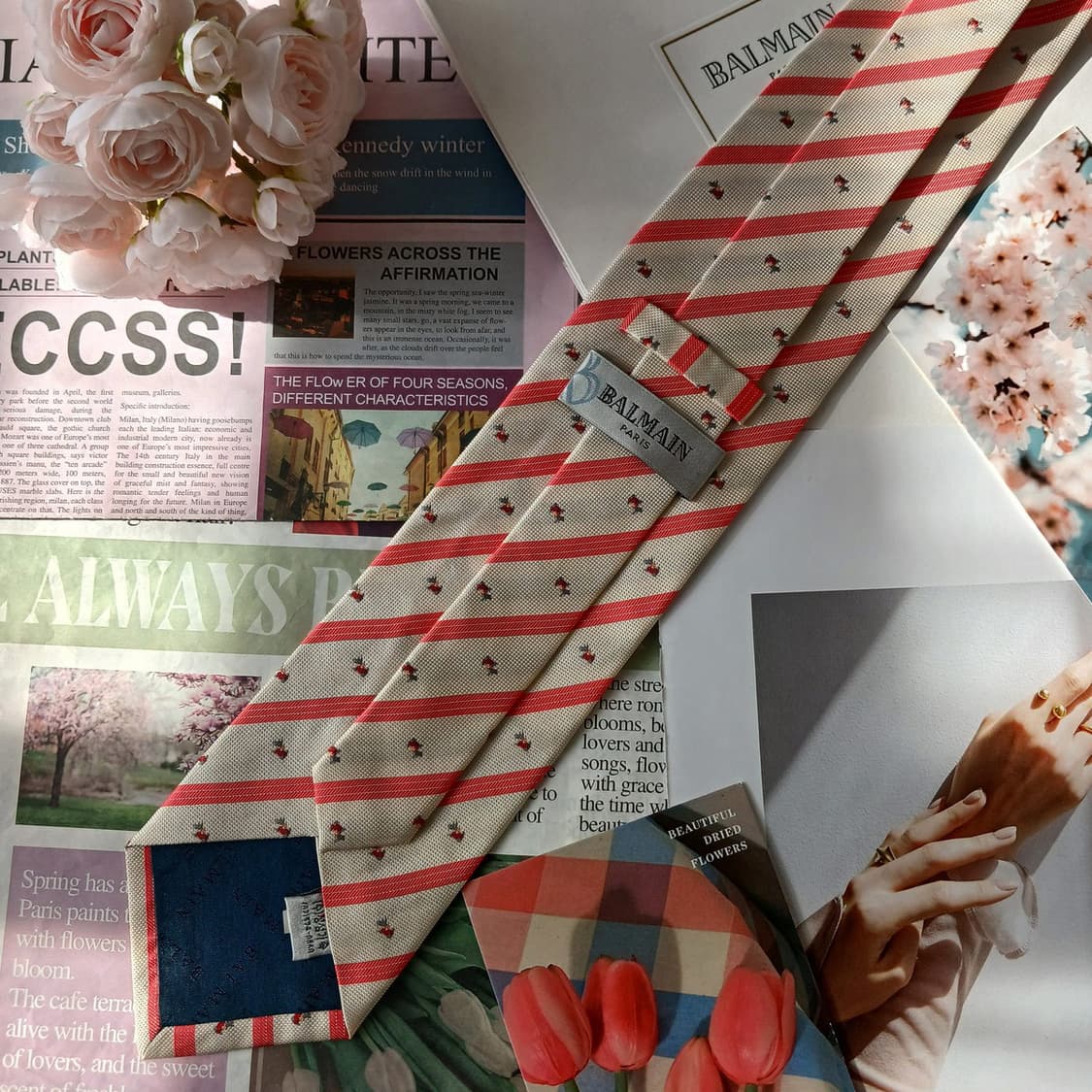 발망 아이보리 스트라이프 자수 넥타이 9.6cm A+등급 A19706 상품이미지6