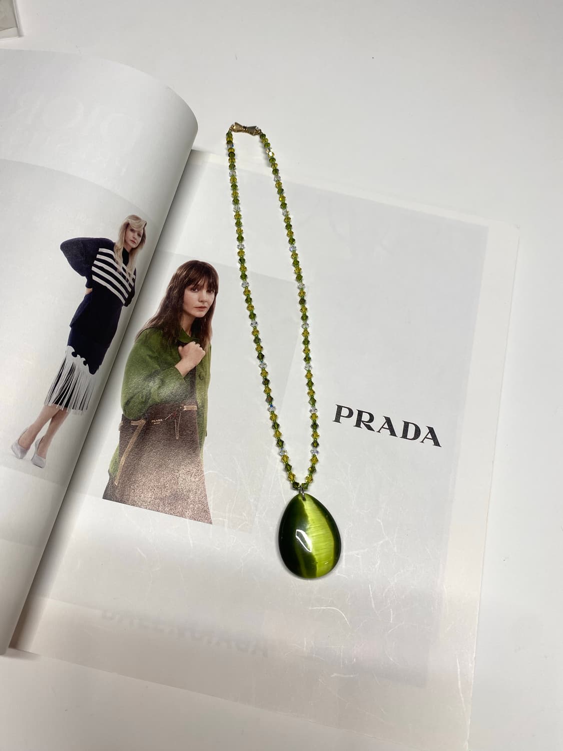 빈티지 그린 물방울 팬던트 비즈 목걸이 상품이미지1