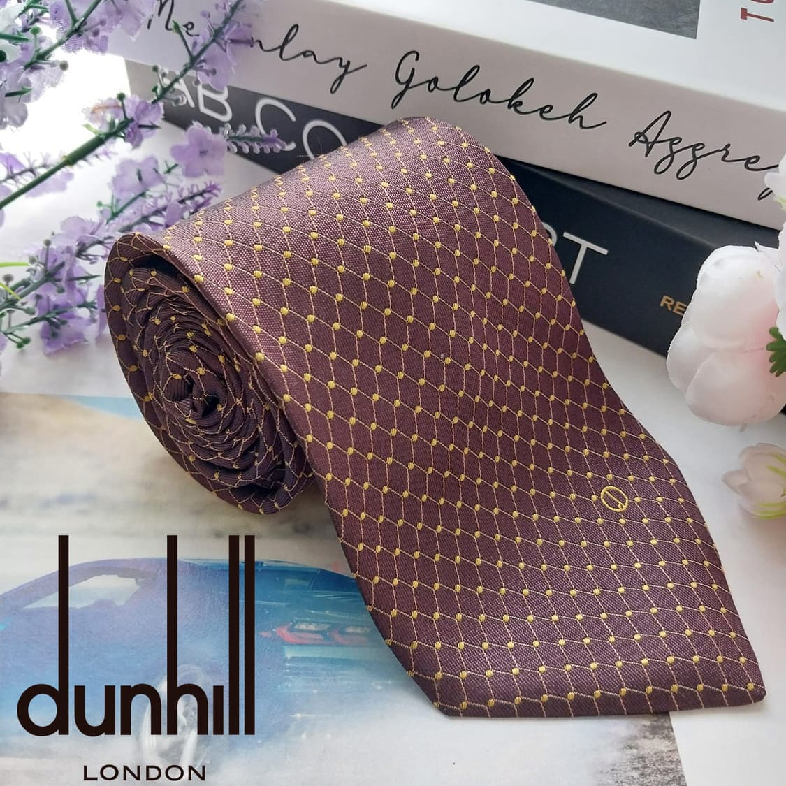 던힐 실크 브라운 골드 도트 패턴 넥타이 9.5cm A+등급 K1232
 상품이미지1