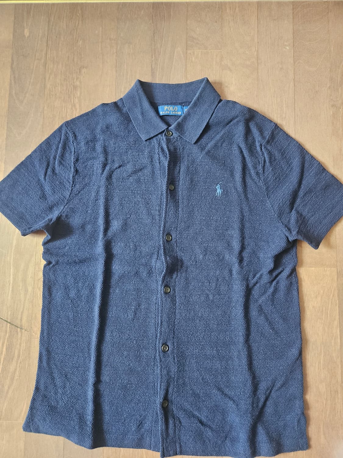 폴로 텍스처 코튼 리넨 셔츠 스웨터 판매합니다(네이비색상) 상품이미지1