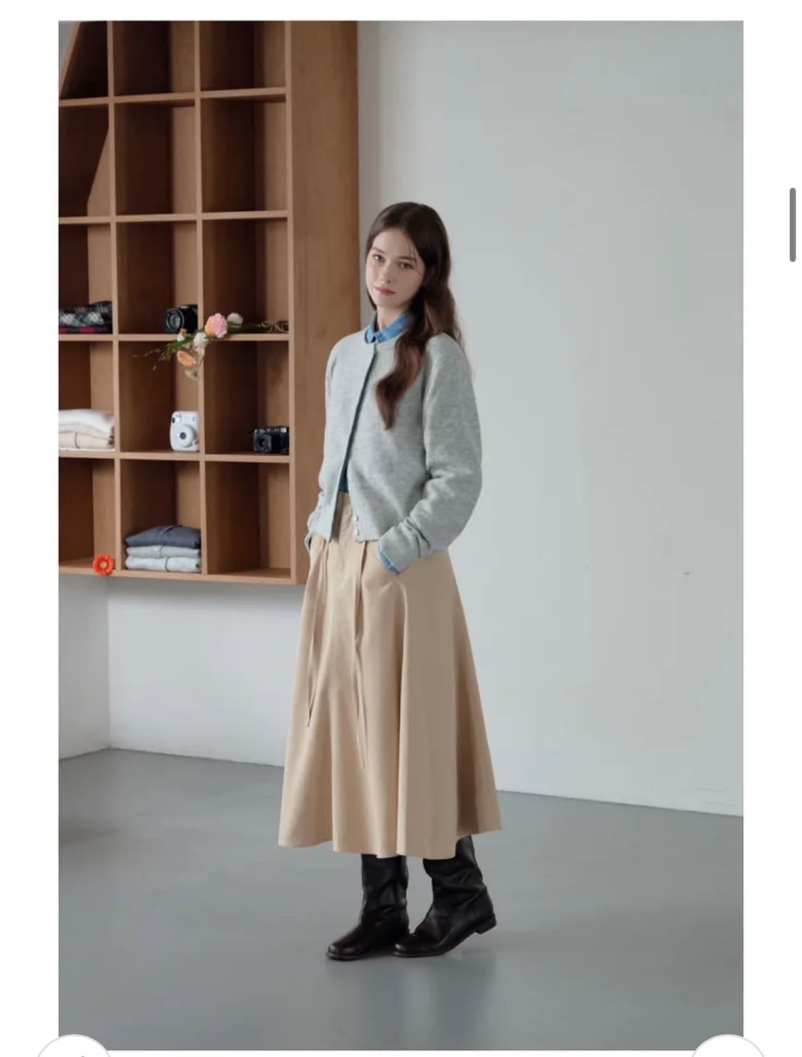 (M) 드로우핏 우먼 컬러 라인 울 라운드 가디건 [M.GREY] 판매 상품이미지4