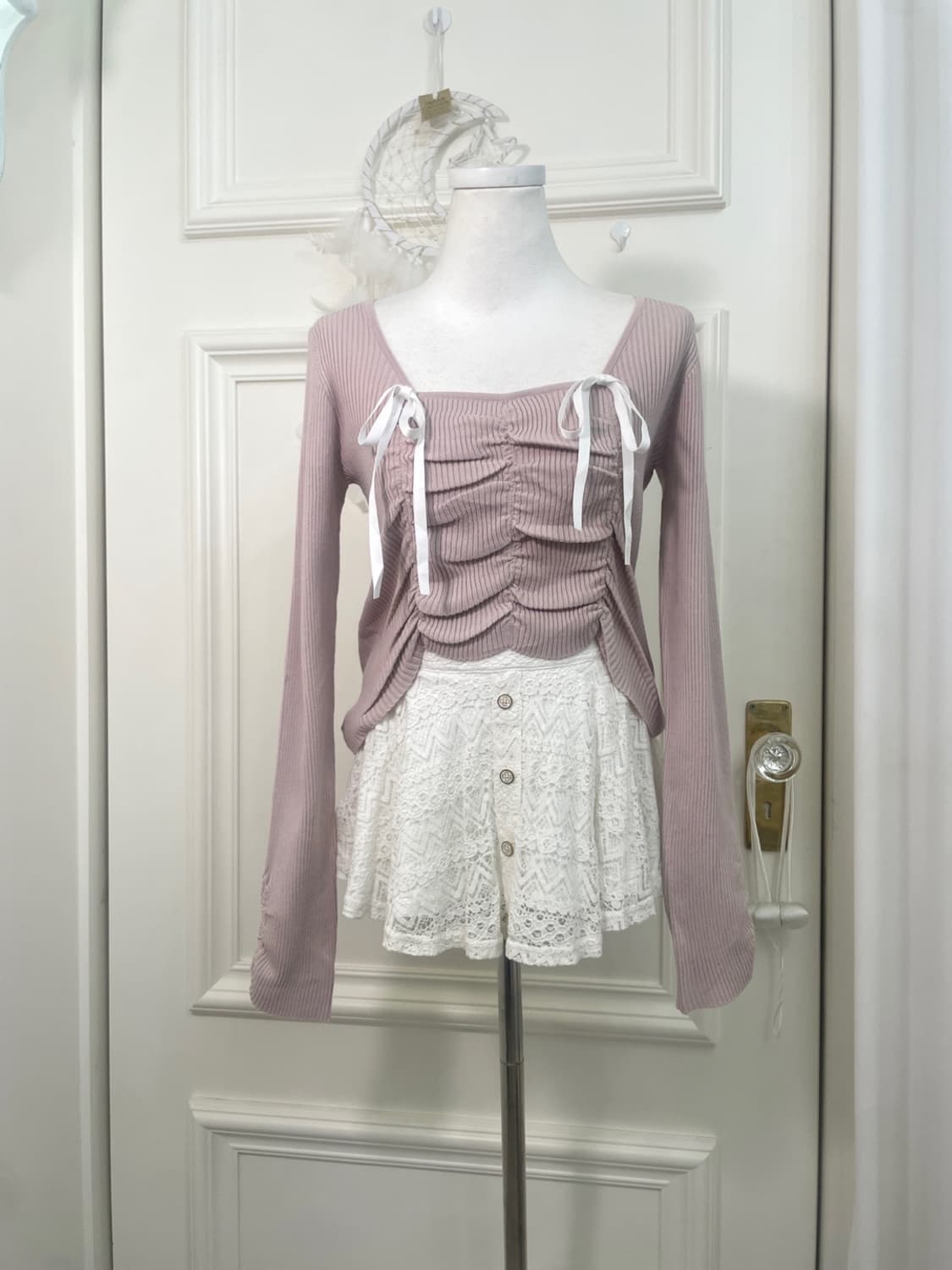 white lace back banding mini pants skirt 상품이미지6