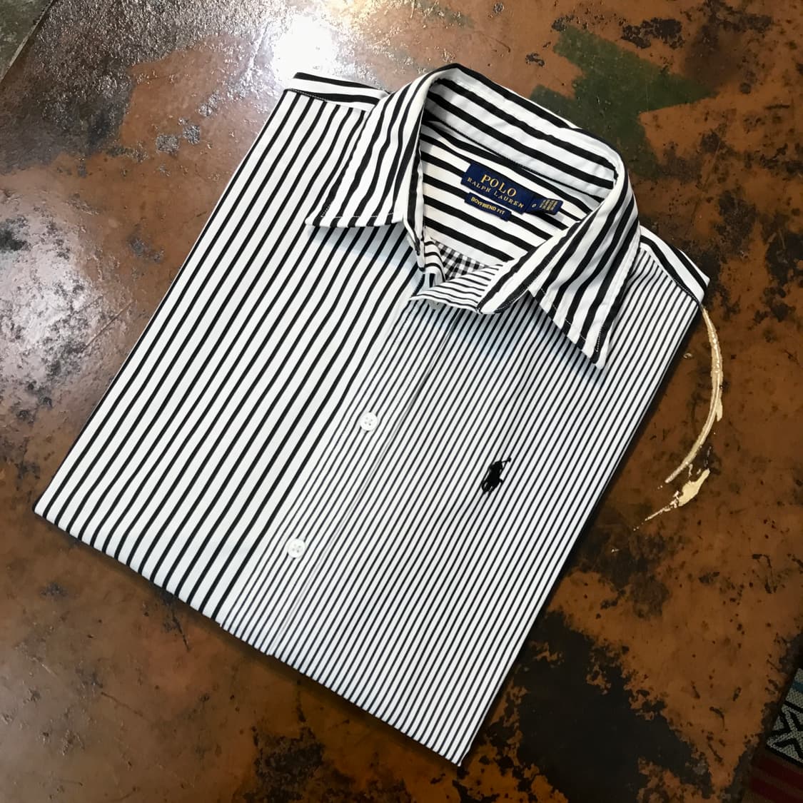 폴로랄프로렌 블랙 언발란 스트라이프 셔츠 여성 66 사이즈 상품이미지1