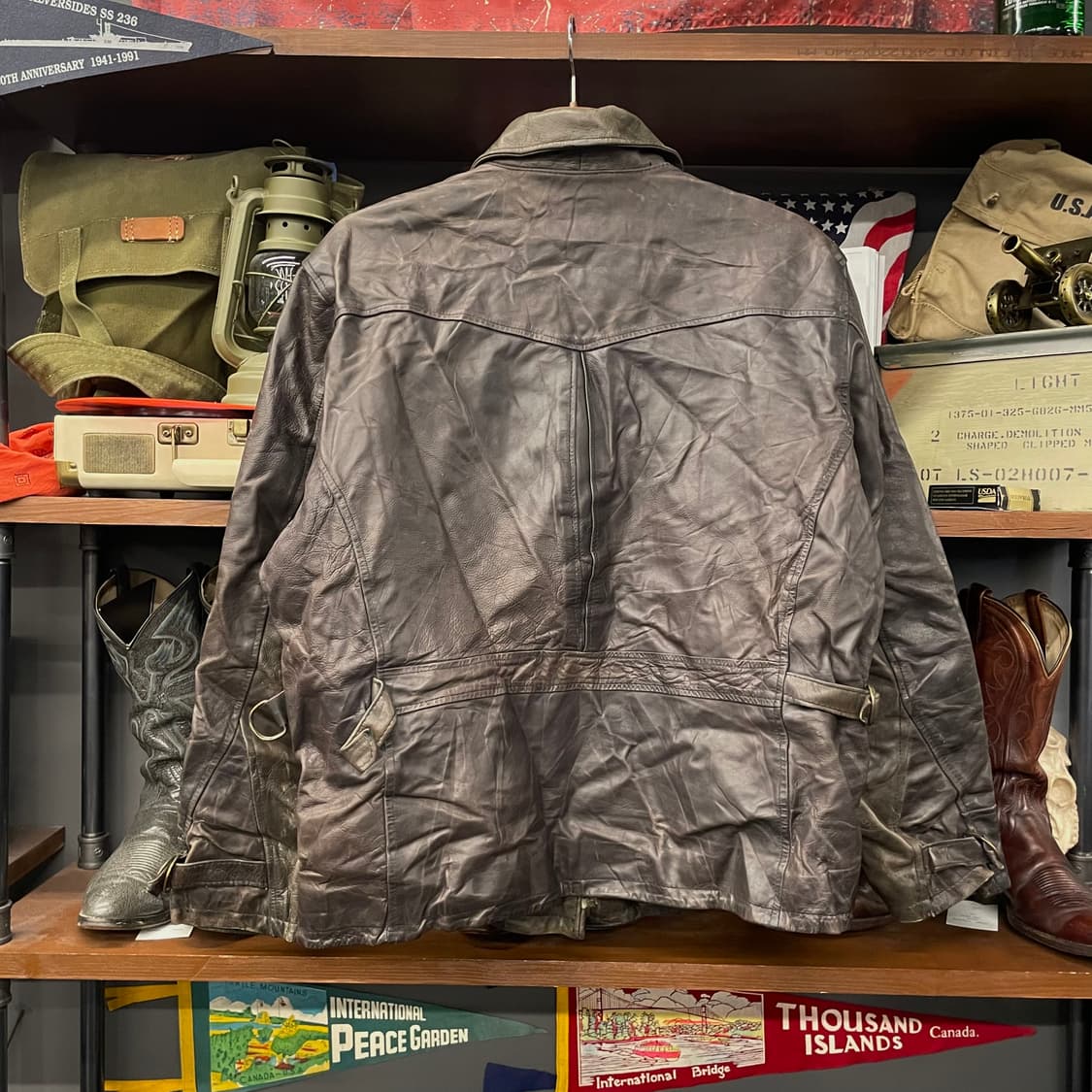 90s DIESEL 디젤 카우하이드 리얼 레더 소가죽 벨크로 헌팅 코트 상품이미지2