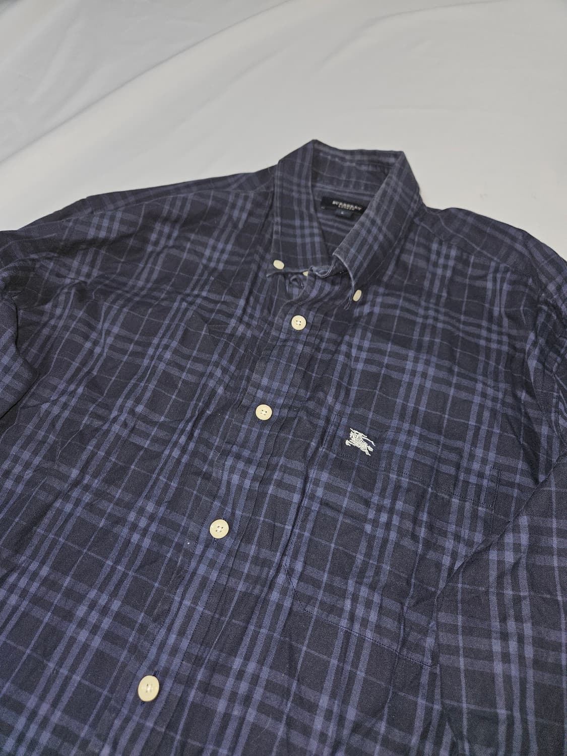 버버리 BURBERRY 다크블루 체크 셔츠 코튼 L (정품) 상품이미지1