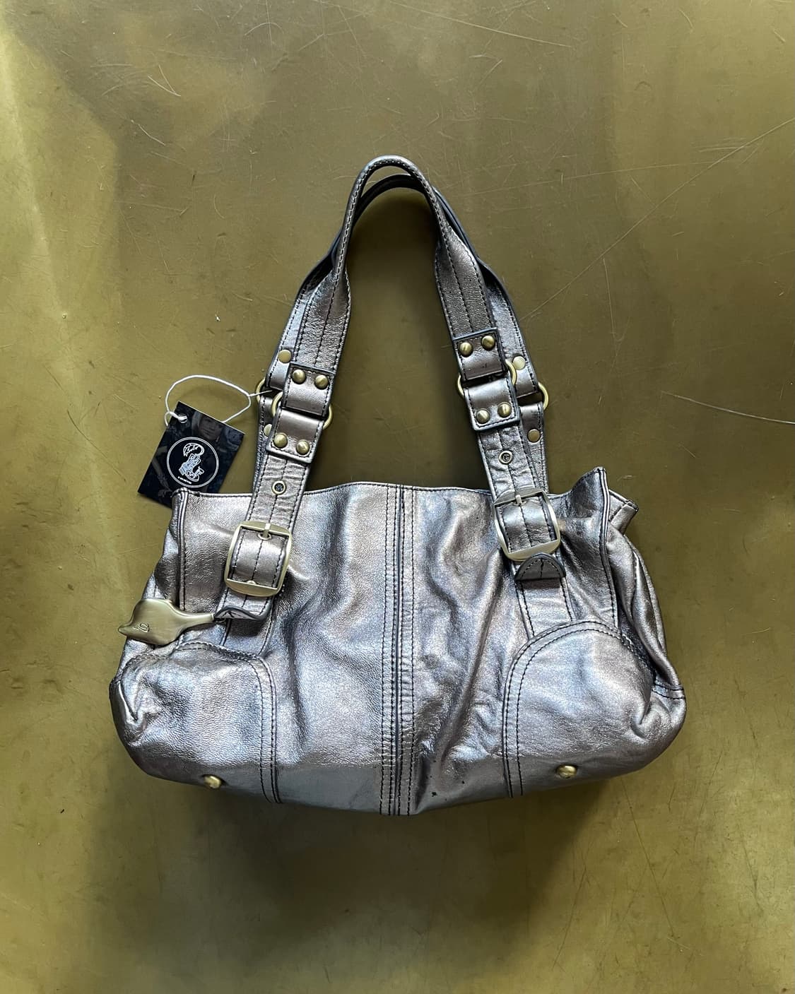 efffy Lambskin Leather Silver Motor Bag 상품이미지3