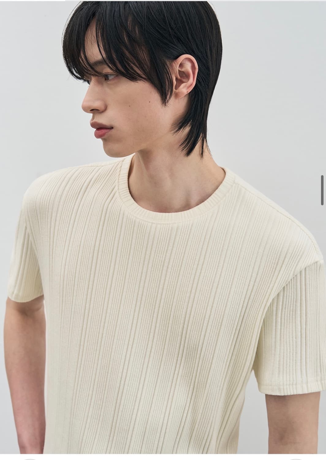 (XL)드로우핏 만재 콜라보 리브드 라운드 하프 티셔츠 IVORY 반팔 상품이미지7